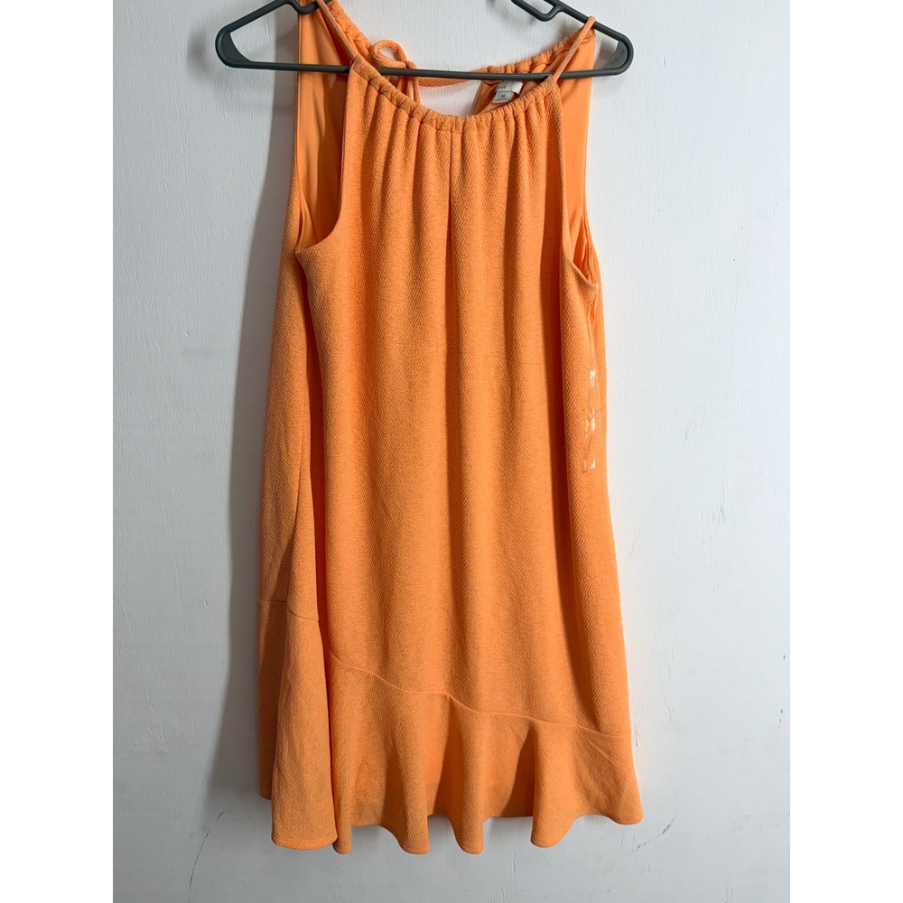 1946 Orange Textured Halter Mini Dress Ruffle Hem Sleeveless Summer M